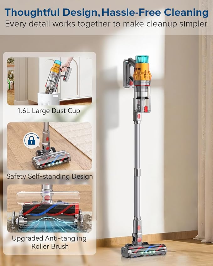 Belife S8 Cordless Vacuum Cleaner 600W 48Kpa Stick Vacuum with 65Mins Runtime Self-Standing 1.6L Large Dust Cup Anti-Tangle Smart Wireless Handheld Vacuums for Carpet Hardwood Floor &amp Pet Hai