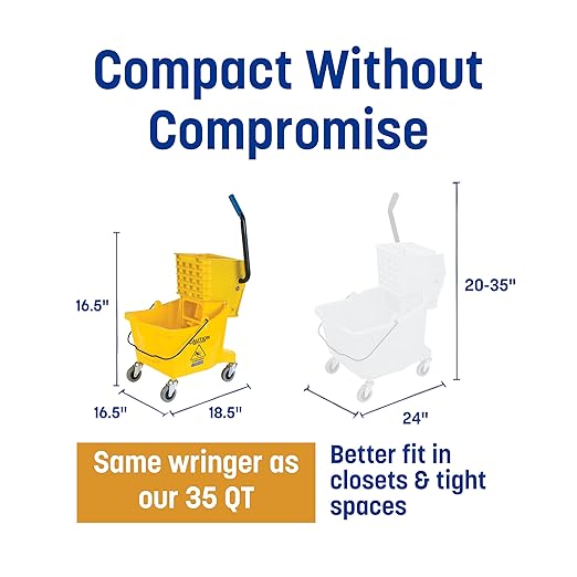 Carlisle FoodService Products 26-Quart Commercial Mop Bucket with Side-Press Wringer Precision-Molded Polypropylene Durable Wringer Bucket with Non-Marking Casters 18.5 x 16.5 x 23 Inches Yellow