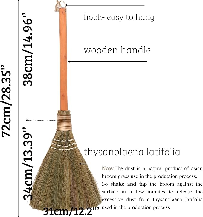 Handmade Whisk Sweeping Orange Broom - Vietnamese Straw Soft Broom - Brooms Decorative 12.2 Width 28.35 Length
