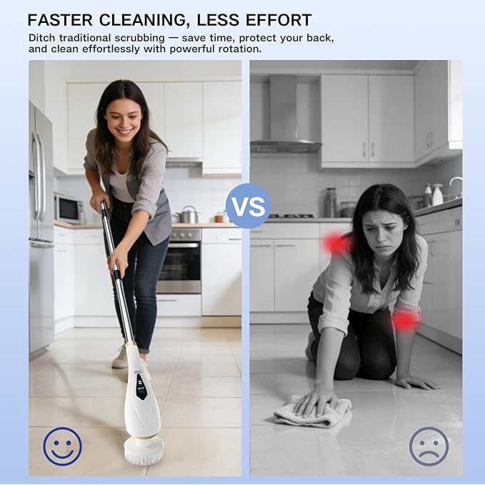 Electric Spin Scrubber Cordless Shower Cleaning Brush with 10 Replaceable Brush Heads Extendable Handle Up to 59 2 Speed Waterproof 2H Cleaning Time for Bathroom Shower Tile Glass Car