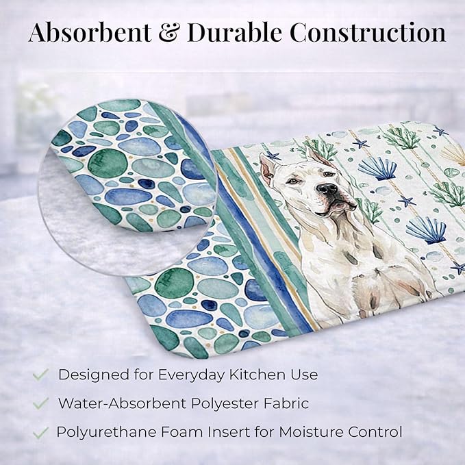 Caroline's Treasures Dogo Argentino Coastal Sea Glass Dish Drying Mat Absorbent Dish Drying Mat Pad for Kitchen Counter Dish Drainer Mat for Countertop 14 x 21 Multicolor