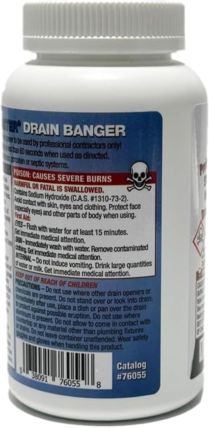 Drain Banger Drain Cleaner – Professional Hot Water Activated Formula – Devours Hair Grease Soap &amp Oils in Under 60 Seconds – Odorless &amp Septic-Safe – Pack of 4 (1 lb Bottles)