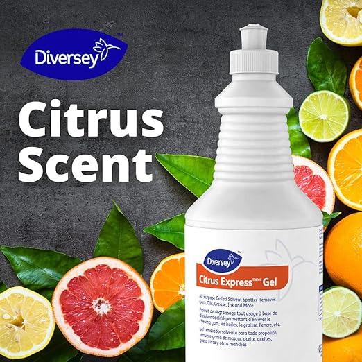 Diversey 95002523 Citrus Express Gel All Purpose Gel Solvent Spotter Removes Gum Oils Ink Grease from Carpet &amp Hard Surfaces Citrus Scent 32-Ounce