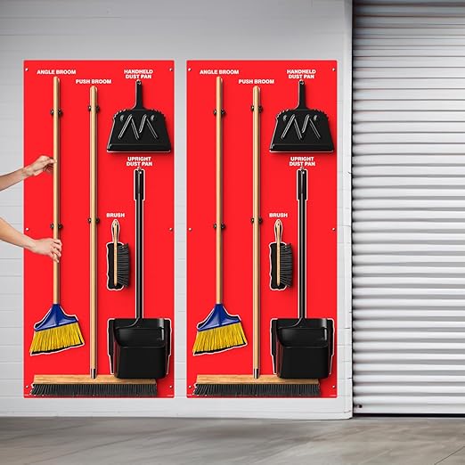 Clean &amp Sweep 5S Shadow Board/Wall Mount Broom Holder 68 x 30 Board 5S Cleaning Station - Board Only Tools Sold Separately Made in The USA by AccuformNMC Red/Black PSB714RDBK