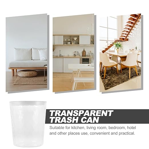 Toyvian Thickened Transparent Trash Can Large Capacity Wastebasket Garbage Container for Kitchen Bathroom Bedroom Home Lightweight Design for Cleaner Living Spaces