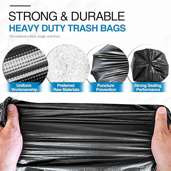 Charmount 55 Gallon Trash Bags1.5 Mil-37x 56 W/Ties Black Large Heavy Duty Garbage Bags for Outdoor Yard Work Lawn &amp Leaf Bags 30 Count
