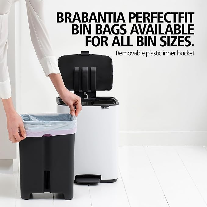Brabantia Bo Small Step-On Trash Can | 3.2 Gal / 12L | Mineral Infinite Gray | Light-Pedal Soft-Close Bedroom Bathroom Nursery Trash Can Removable Inner Bucket Non-Slip Base | + Trash Bags