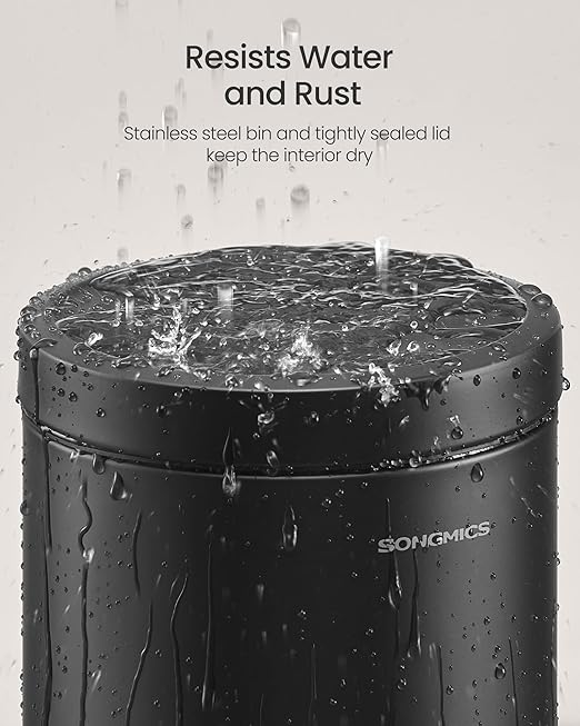 SONGMICS Bathroom Trash Can 1.6 Gallon (6 L) Small Toilet Garbage Bin with Lid Soft-Close Stainless Steel Pedal Inner Bucket Bedroom Ink Black ULTB016BZ01