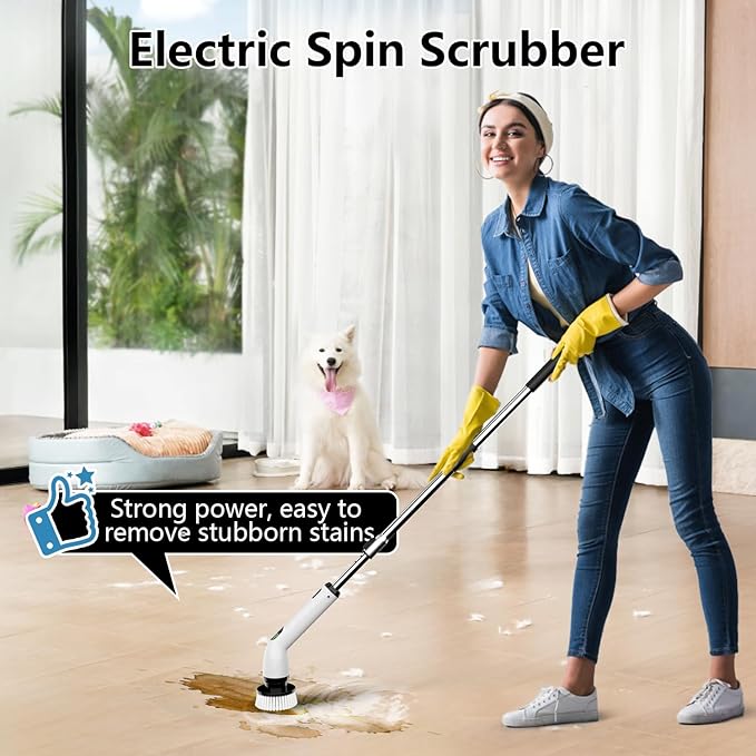 TUYU Electric Spin Scrubber Full-Body IPX7 Waterproof Bathroom Scrubber4 Replacement Head for Adjustable Extension Handle Electric Cleaning Brush for Bathroom Tub Tile