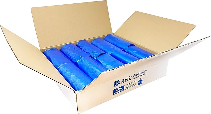 Reli. SuperValue 13 Gallon Recycling Bags | 500 count Bulk | Tall Kitchen | Blue Trash Bags
