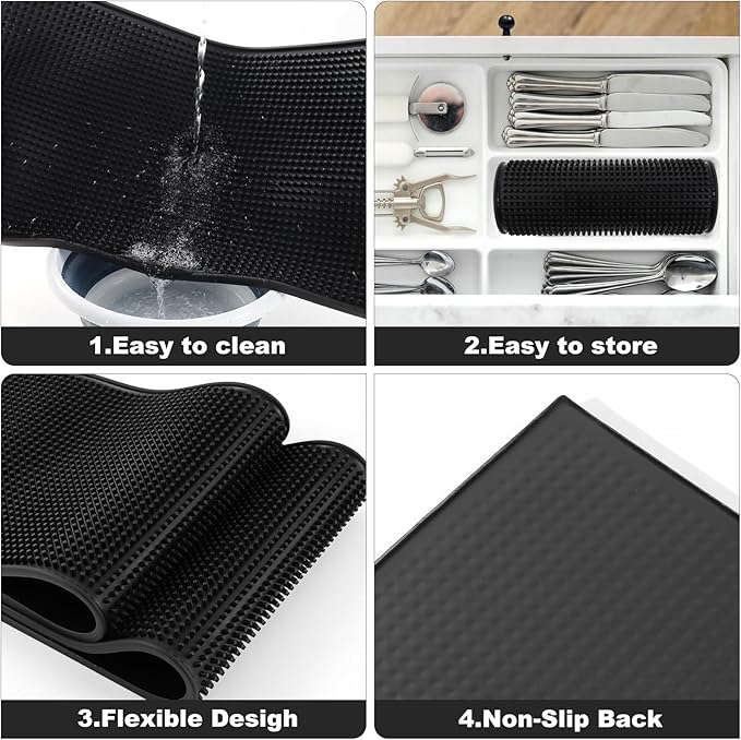 2 Pack Heavy-Duty Bar Mat Pad PVC Rubber Dish Drying Spill Matting for KTV Bar Glass Home (XL:24x 12)