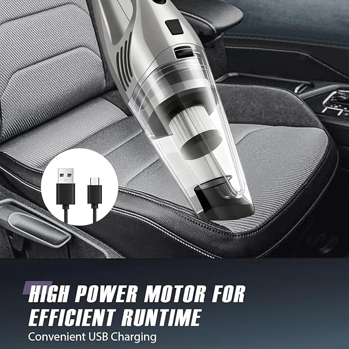 Car Vacuum Portable Cordless – 9000PA Strong Suction Lightweight &amp Rechargeable – Includes Multi-Nozzle Attachments for Car Home Office and Pet Hair – Compact &amp Powerful Grey Vacuum
