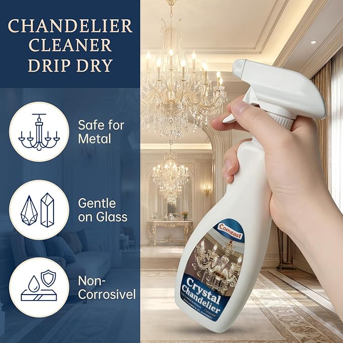 Crystal Chandelier Cleaner Spray No-Wipe Drip Dry Easy-to-Use Streak-Free Shine Safe for Crystal Glass &amp Metal Fixtures Ideal for High Ceiling Lighting (16.91 oz)