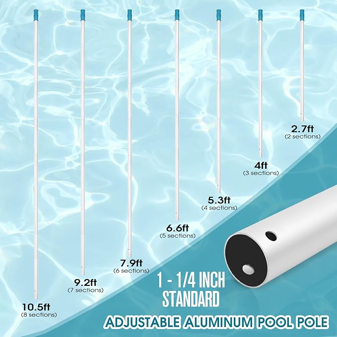 Swimming Pool Cleaning Kit - Aluminum Frame Skimmer Net with 10Ft Adjustable Pole &amp 17.5” Pool Brush Head Pools Maintenance Kits for Inground &amp Above Ground Swimming Pools Removes Debris