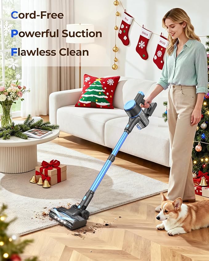 N8 Cordless Vacuum CleanerLightweight Stick Vacuum with Powerful Suction2200mAh Battery40 Mins RuntimeSelf-StandingRechargeable Vacuum Cleaners for Home Hardwood Floor Carpet Pet Hair (Ocean)