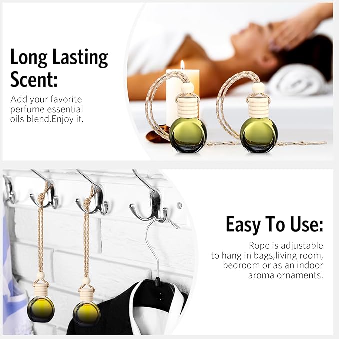 BBTO 100 Pcs Car Air Fresheners Diffuser with Wooden Cap Empty Aromatherapy Diffuser Clear Car Fragrance Holder Pendant Hanging Perfume Fresheners Bottles for Decor (BlackRound)