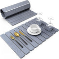 Large Stone Dish Drying Mat for Kitchen Counter 24(L)×16(W) Collapsible Quick Dry Stone Dish Mats Super Absorbent Diatomaceous Earth Drying Pad for Dishes Bottles Cups Countertops (Black Grey)