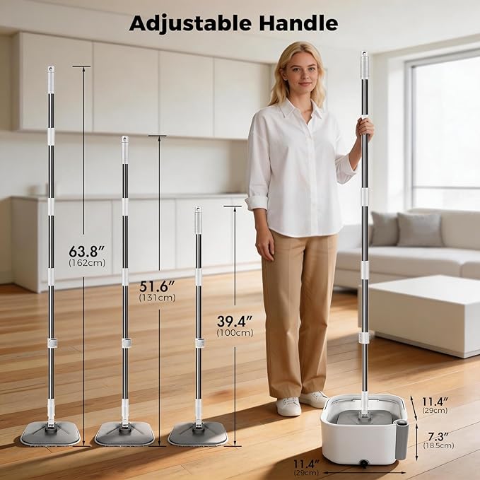 Masthome Mop and Bucket Set360° Square Spin Mop with Separate Dirty Water SystemVersatile Mops for Walls with 64 Extra Long Handle Telescopic2 Microfiber PadsMops for Home Floors Cleaning