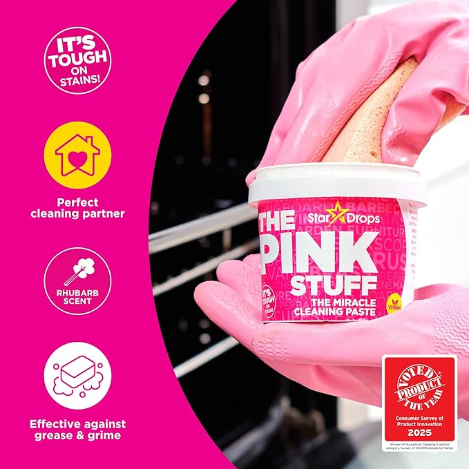 Stardrops - The Pink Stuff Bathroom Cleaning Kit – Cleaning Paste Bathroom Foam Spray Toilet Foaming Powder SQeeZY Sponge &amp 3 Microfiber Cloths – Tough on Stains Grease &amp Soap Scum