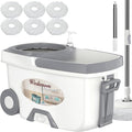 Mop and Bucket with Wringer SetSpin Mop and Bucket System Mops for Floor CleaningHousehold Supplies Tools with 6 Replacement Refills61 Extended Handle for Household Hardwood Floor - White