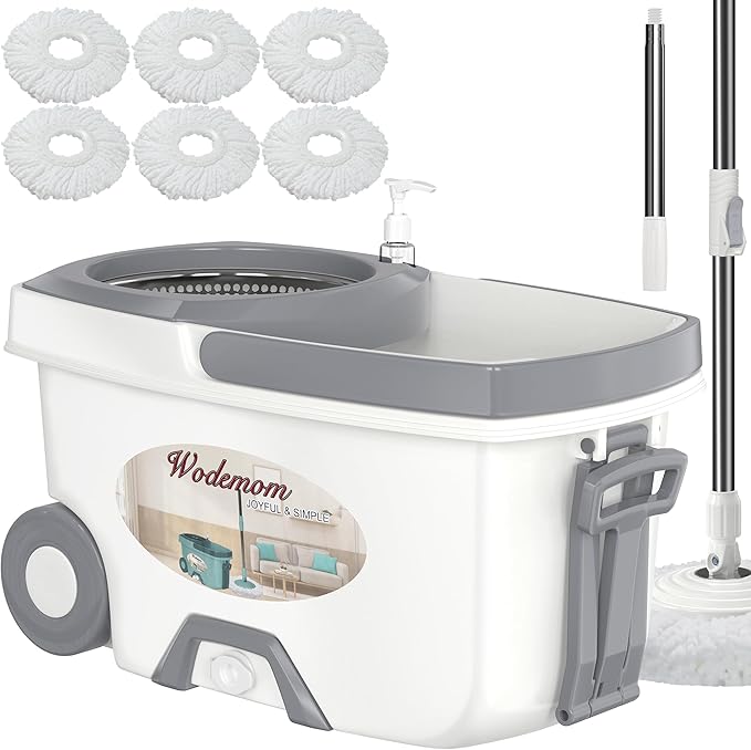 Mop and Bucket with Wringer SetSpin Mop and Bucket System Mops for Floor CleaningHousehold Supplies Tools with 6 Replacement Refills61 Extended Handle for Household Hardwood Floor - White