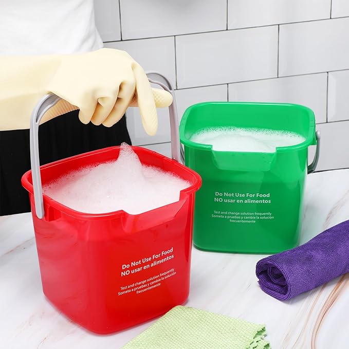 Yaomiao 4 Pcs Cleaning Bucket 3 Quart Small Sanitizing Square Bucket Detergent Pail with Measurements Spout and Handle for Home Commercial Use Restaurant Kitchen Office (RedYellowBlueGreen)