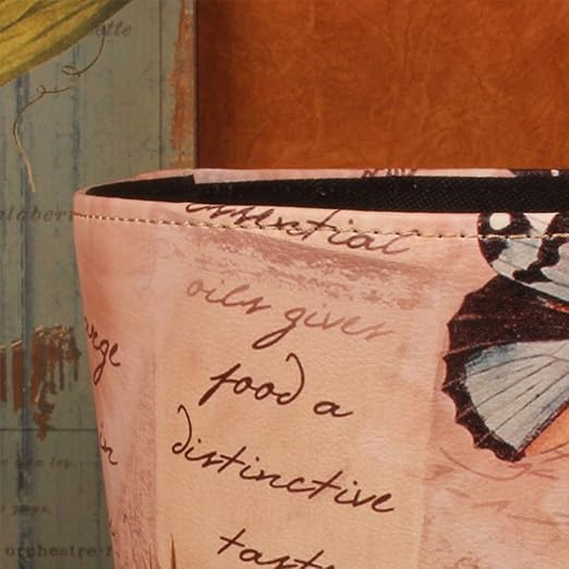 10L/2.64 Gallon Trash Can Decorative Waste Basket PU Leather Waste Paper Basket Waterproof Garbage Can for Bathroom Bedroom Office Kitchen and Living Room - Butterfly and Rose