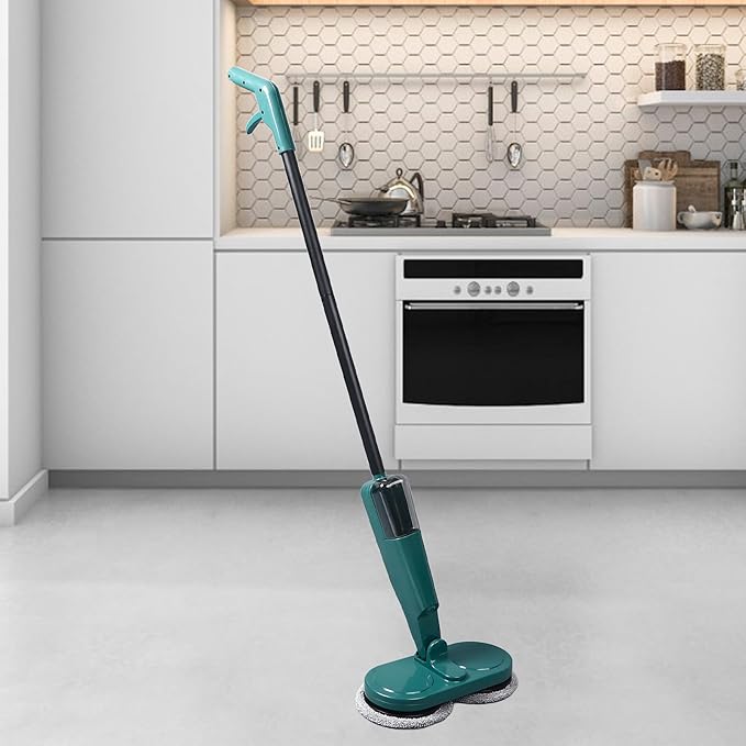 Asixxsix Cordless Electric Mop Lightweight Electric Spin Mopper with Water Sprayer Built in 2000mAh Rechargeable Dual Scrubber Cleaner for Hardwood Tile Laminate Marble