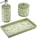 Avanti Linens - Bath Set 3pc Countertop Accessories Resin Lotion Pump Covered Jar &amp Vanity Tray (Stratford Collection Green)