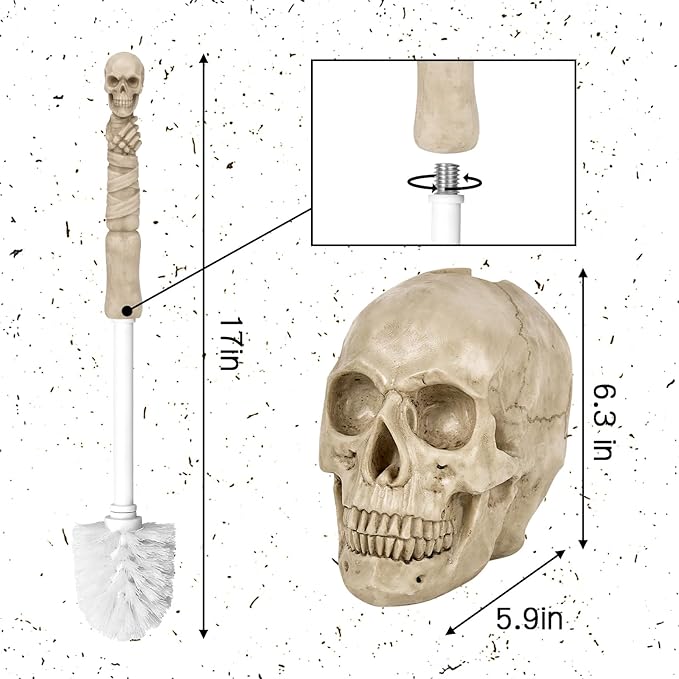 Toilet Brush and Holder Set for BathroomSkullduggery Skeleton Gothic Bathroom Decor Toilet Bowl Brush SetSpace Saving for Storage Drip-Proof Easy to Assemble Deep Cleaning