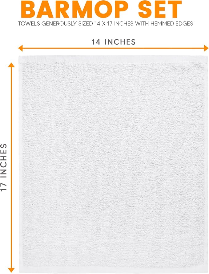 Terry Bar Mop Towels (Pack of 60) – Absorbent and Quick Drying Commercial-Grade Cotton Cleaning Towels Cleaning Rags for Kitchen Bar – Reusable Shop Rags 14”x17” White