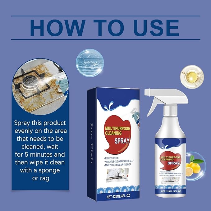 Multi-Purpose Cleaning Spray Heavy Duty Grease &amp Stain Remover For Kitchen Tiles Household Use Concentrated Formula(2PCS)