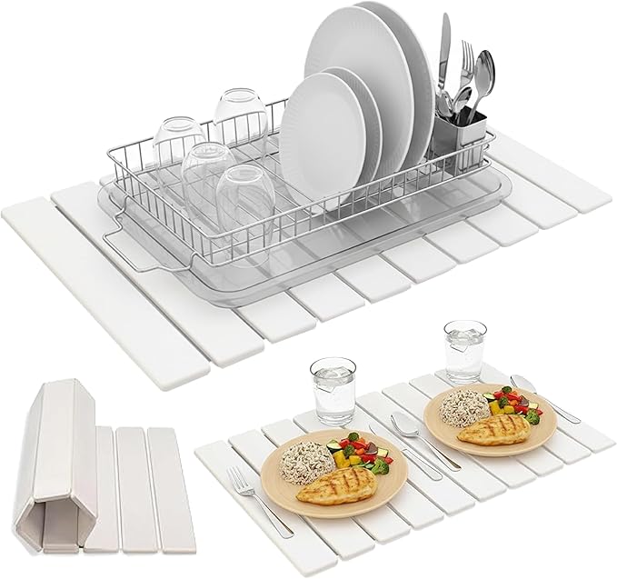 Large Stone Drying Mat 24x16 – Diatomaceous Earth Stone Dish Drying Mat Ultra-Absorbent Stone Drying Mat for Kitchen Collapsible Quick-Dry Countertop Protector for your Dishes (Snow White)