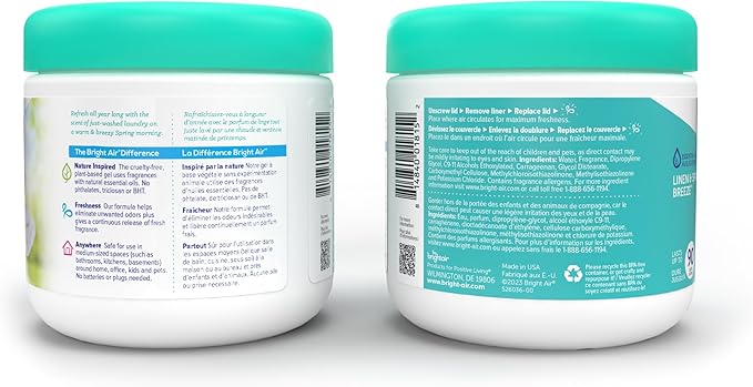 Bright Air 14 oz. Super Odor Eliminator For Medium-Size Spaces Linen &amp Spring Breeze Scent Case of 6 Air Freshener Natural Essential Oils Lasts Up to 90 Days Each