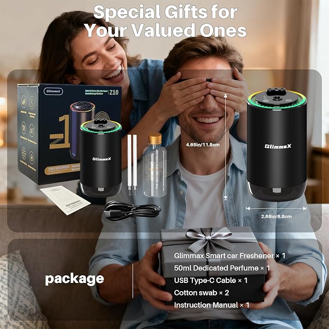 Smart Car Air Freshener Diffuser with Starry Sky Projection and 50ml Perfume Auto On/Off Intelligent 3 Adjustable Spray Modes Rechargeable Car Aroma Diffuser Cologne