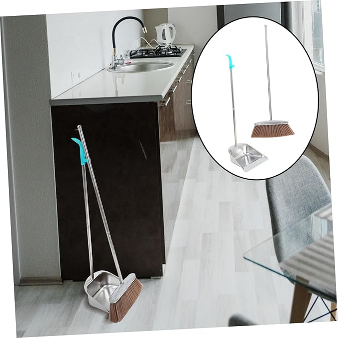 Hand Broom and Dustpan Set Stainless Steel Dustpan Handle Versatile Cleaning Tool for Home Office