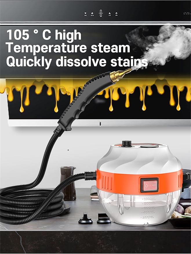 Multifunction Handheld Steam Cleaner 2800W Electric High Pressure Steam Clean Mobile Cleaning Machine Power Steamer High Temperature Portable Steam CleanerOrange