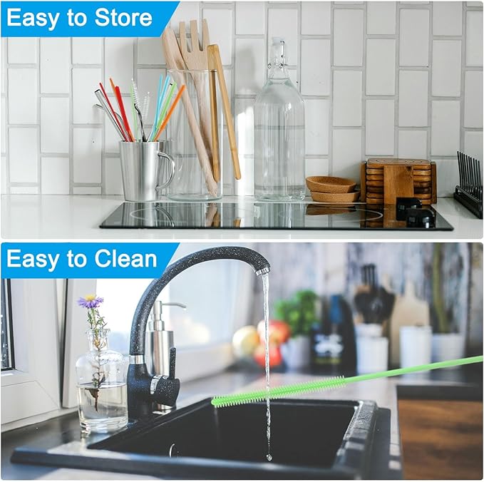 2 Pcs Silicone Straw Brush 9.4 Inch Bottle Straw Brushes Oran (6mm+8mm)