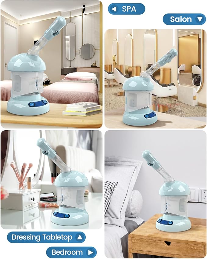 Kingsteam Tabletop Facial Steamer - Ozone Steamer with 360° Rotatable Arm - Professional Nano Ionic Facial Steamer for Deep Cleaning - Portable for Personal Care Use at Home or Salon Blue