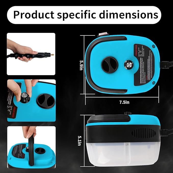 Handheld Steam Cleaner 2500W Pressurized Steam Cleaner with 3 Brush Heads Portable Steam Cleaner for Home Car Furniture Kitchen Bathroom and Wall Blue