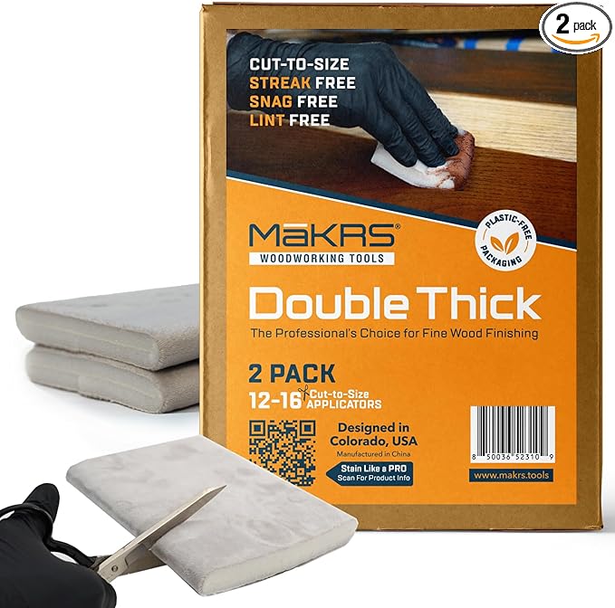 MāKRS Double Thick Stain Pad Cut-to-Size Staining Pads 2-Pack Lint Snag Streak-Free Applicator Micro Brush Material Wood Stains and Oil Based Finishes Easy to Use with Consistent Application