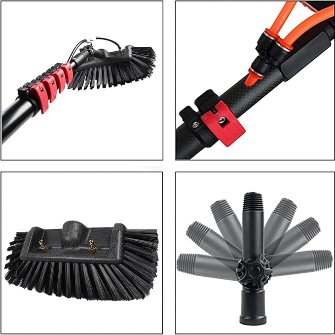 Window Cleaning Rod Telescopic Brush 18ft/5.4m Water Inlet Retractable Brush Cleaning Photovoltaic and Solar Panel Windows3.6M/12FT