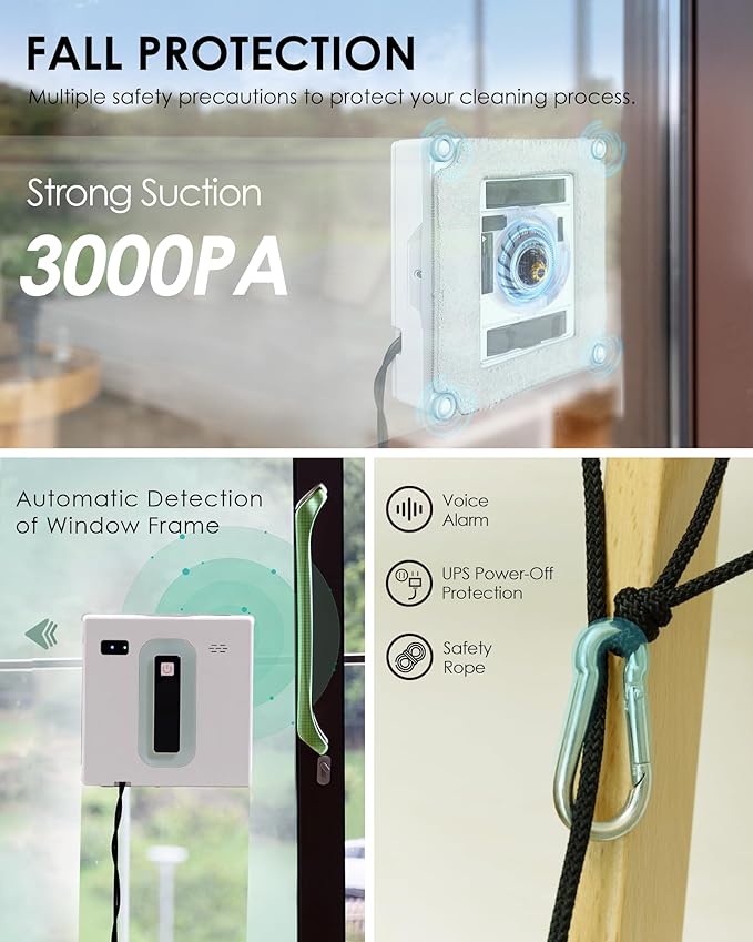 Yoolax Window Cleaning Robot Automatic Window Cleaner Robot with Dual Water Spray 3000Pa Suction Power Robotic Window Cleaner with App &amp Remote Control White