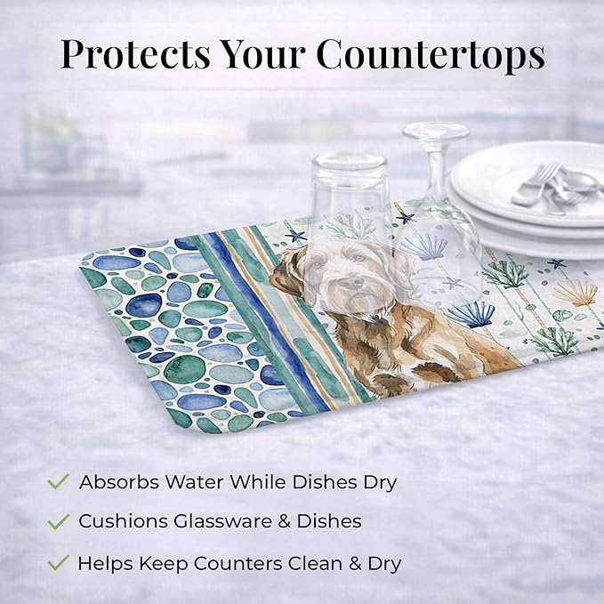 Caroline's Treasures Spinone Italiano Coastal Sea Glass Dish Drying Mat Absorbent Dish Drying Mat Pad for Kitchen Counter Dish Drainer Mat for Countertop 14 x 21 Multicolor