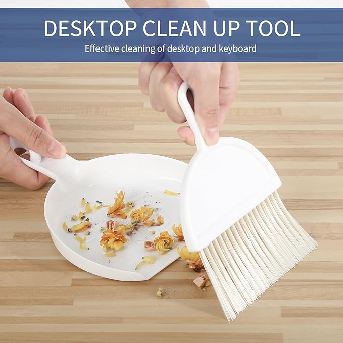 Broom with Dustpan Combo Set 2 in 1 Broom and Dustpan Set with Long Handle Upright 180° Rotating Broom with Brush and Lightwight Dust Pans for Home Kitchen Room Office Lobby Floor CleaningWhite