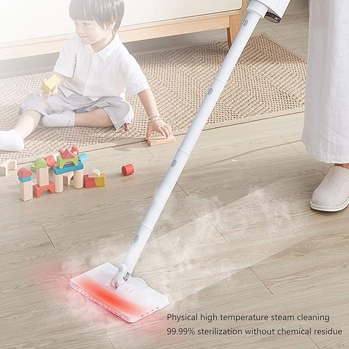 Multifunctional Steam Mop Hand-Held Cleaner All-In-One Carpet Floor 1300W Electric Mop Carpet with 12 Attachments And 2 Microfiber Pads White