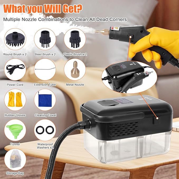 15 in 1 Handheld Steam Cleaner with Handle Button Control 2500W High Pressure Steamer for Cleaning Car Multi-Purpose Portable Steam Cleaner for Home Car Upholstery Cleaning Tools 110V-120V
