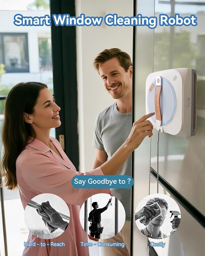 Window Cleaning Robot with 8000Pa 2025 Upgraded Window Cleaner Robot with Intelligent Path Planning 15-Stage Anti-Fall App/Remote Control for Glass Edge Detection System Tile &amp Windows