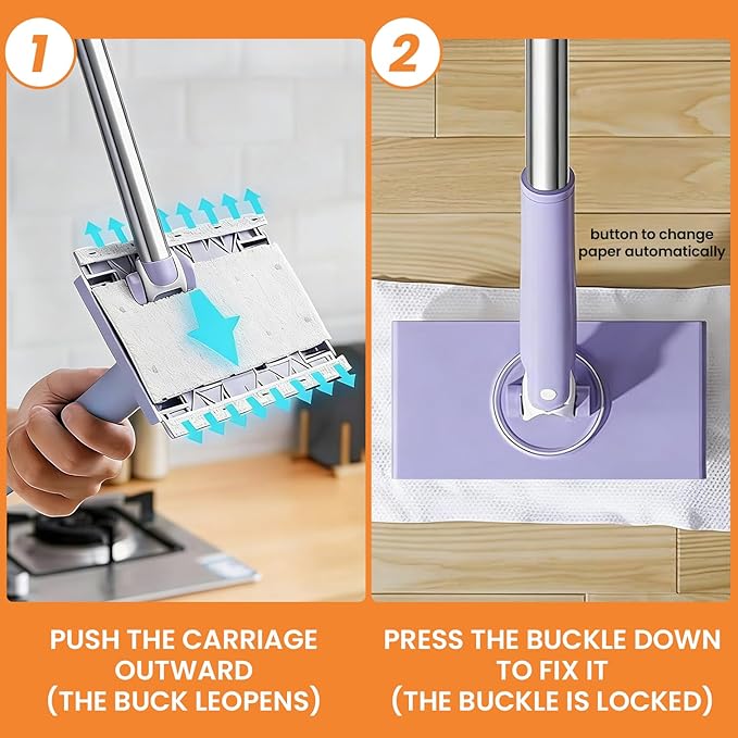 Saker Snap Grip Mini Mop 360° Swivel Head Lazy Mop for Floors &amp Walls Hands-Free Cloth Change Adjustable Handle for Wet/Dry Multi-Surface Cleaning (White+10*Cloth)