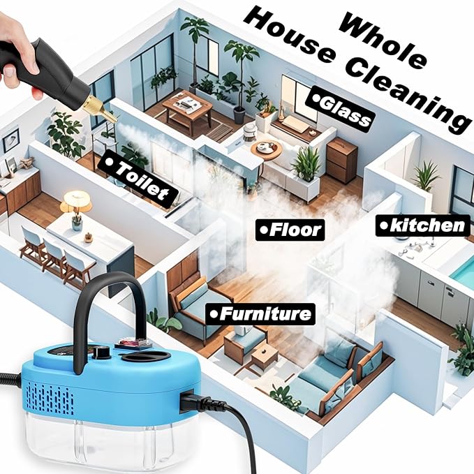 2500W Handheld Steam CleanerPortable Car Steamer For Auto DetailingHigh-Temperature and Pressure Steam Cleaner For Home Steam Cleaning Machine for FurnitureKitchenGroutFloorTile (Blue)
